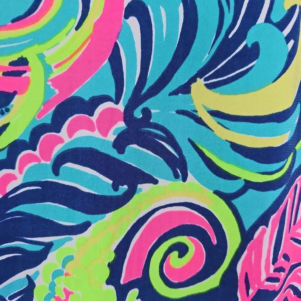 Lilly Pulitzer Bellavista Sea Blue Tropical Print Swing Dress Size L - Picture 2 of 10